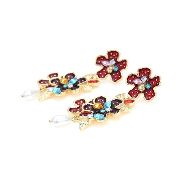 Wholesale colored alloy glaze Pearl Flower Earrings JDC-ES-MY170 Earrings 曼茵 Wholesale Jewelry JoyasDeChina Joyas De China