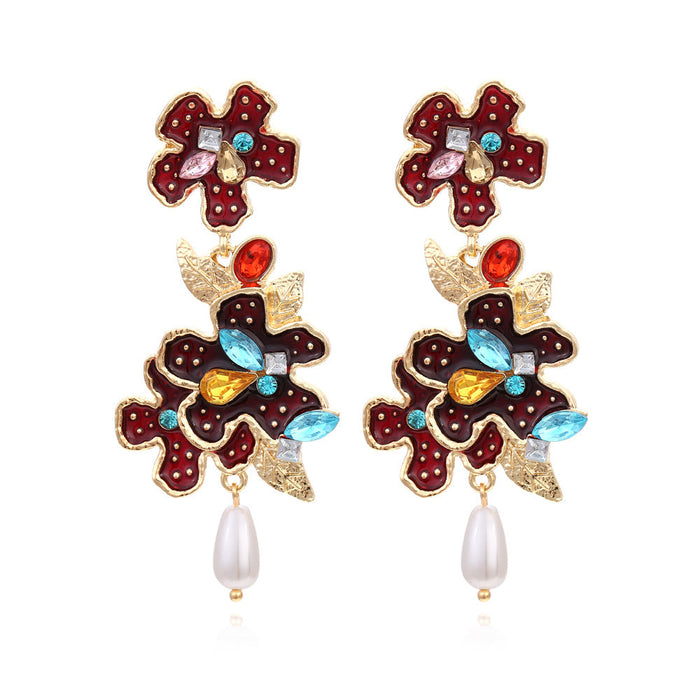 Wholesale colored alloy glaze Pearl Flower Earrings JDC-ES-MY170 Earrings 曼茵 color Wholesale Jewelry JoyasDeChina Joyas De China
