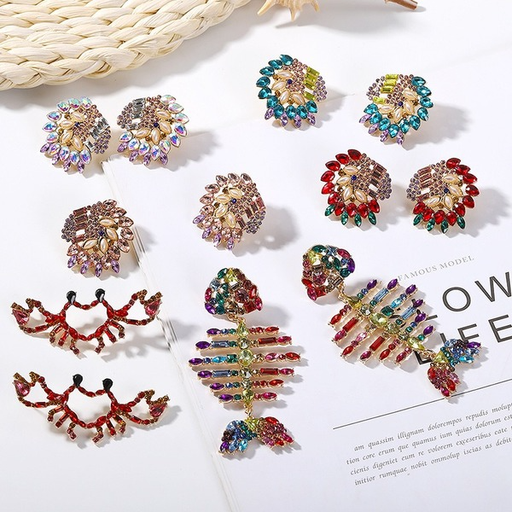 Bulk Jewelry Wholesale colored alloy inlaid with colored diamond crab fishtail earrings JDC-ES-V028 Wholesale factory from China YIWU China