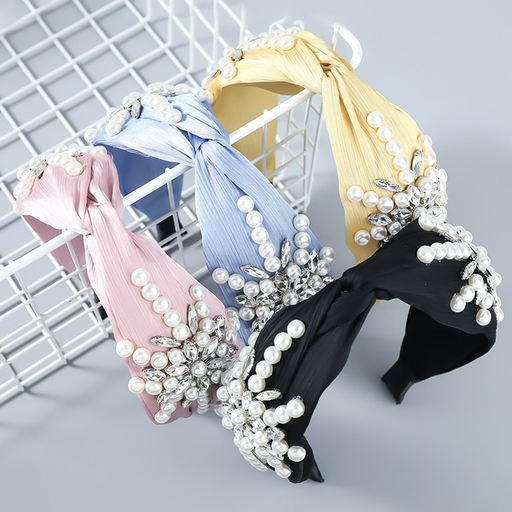 Bulk Jewelry Wholesale colored cloth set diamond-encrusted pearl flower knotted headband JDC-HD-CL026 Wholesale factory from China YIWU China