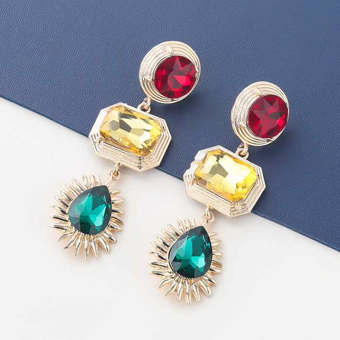 Wholesale colored diamond geometric alloy earrings JDC-ES-JL053 Earrings JoyasDeChina red yellow green Wholesale Jewelry JoyasDeChina Joyas De China