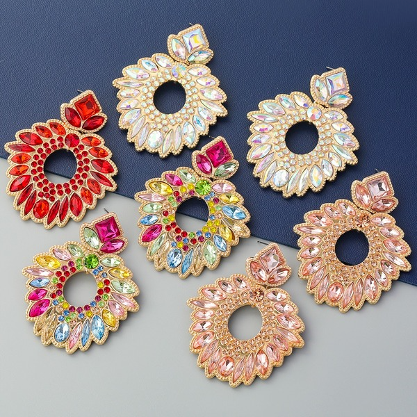 Wholesale colored diamond geometric flower alloy earrings JDC-ES-JL057 Earrings JoyasDeChina Wholesale Jewelry JoyasDeChina Joyas De China