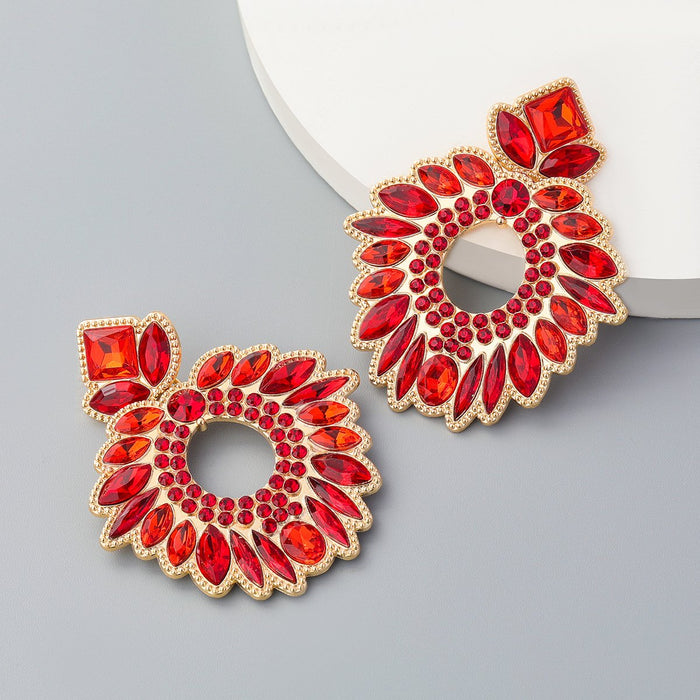 Wholesale colored diamond geometric flower alloy earrings JDC-ES-JL057 Earrings JoyasDeChina red Wholesale Jewelry JoyasDeChina Joyas De China