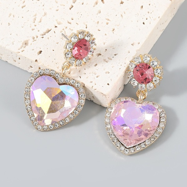 Wholesale colored diamond heart-shaped alloy earrings JDC-ES-JL010 Earrings JoyasDeChina Wholesale Jewelry JoyasDeChina Joyas De China