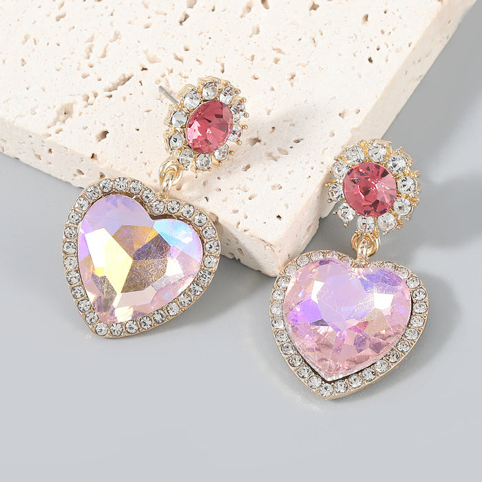 Wholesale colored diamond heart-shaped alloy earrings JDC-ES-JL010 Earrings JoyasDeChina pink Wholesale Jewelry JoyasDeChina Joyas De China