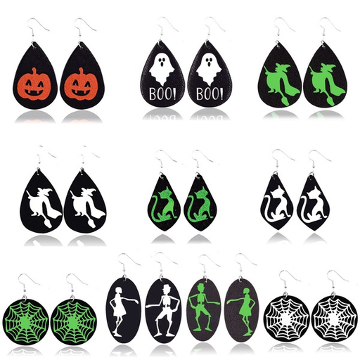 Bulk Jewelry Wholesale colored leather Halloween print cobweb witch pattern earrings JDC-ES-ZL004 Wholesale factory from China YIWU China
