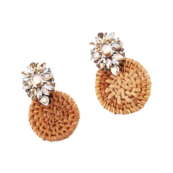 Bulk Jewelry Wholesale colored metal handmade straw woven wooden earrings rhinestones JDC-ES-V070 Wholesale factory from China YIWU China