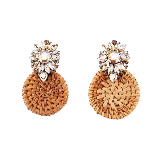 Bulk Jewelry Wholesale colored metal handmade straw woven wooden earrings rhinestones JDC-ES-V070 Wholesale factory from China YIWU China