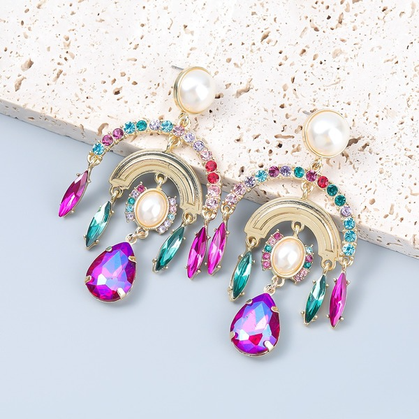 Wholesale colored Rhinestone arched pearl alloy earrings JDC-ES-JL140 Earrings JoyasDeChina Wholesale Jewelry JoyasDeChina Joyas De China