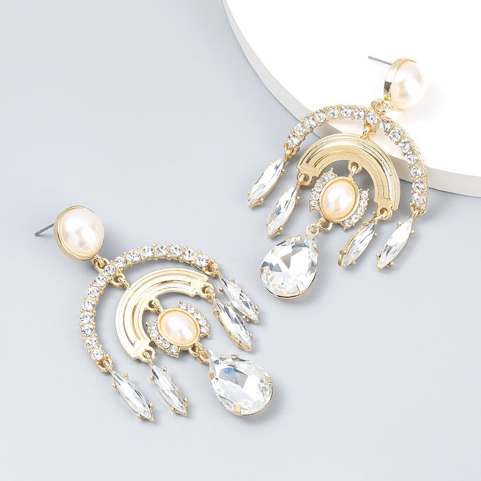 Wholesale colored Rhinestone arched pearl alloy earrings JDC-ES-JL140 Earrings JoyasDeChina white Wholesale Jewelry JoyasDeChina Joyas De China