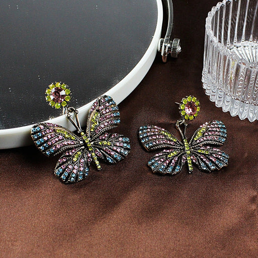 Wholesale Colored Rhinestone Butterfly Alloy 925 Silver Needle Earrings JDC-ES-QianT001 Earrings 浅腾 Wholesale Jewelry JoyasDeChina Joyas De China