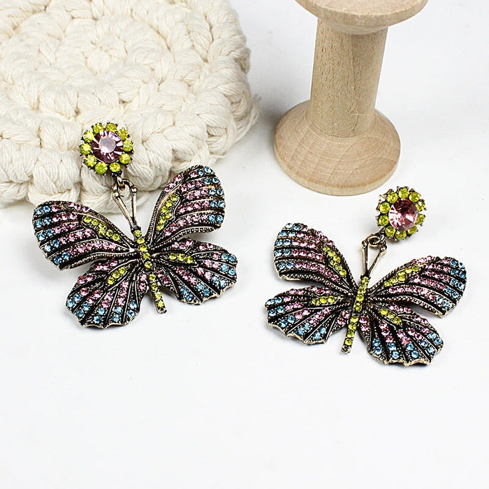 Wholesale Colored Rhinestone Butterfly Alloy 925 Silver Needle Earrings JDC-ES-QianT001 Earrings 浅腾 yellow Wholesale Jewelry JoyasDeChina Joyas De China