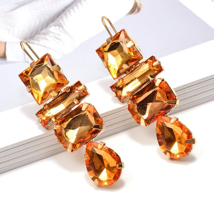 Wholesale Colored Rhinestone Metal Earrings JDC-ES-SK038 Earrings 深刻 Orange Wholesale Jewelry JoyasDeChina Joyas De China