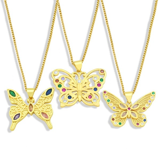 Wholesale Colored Zircon Butterfly Copper Plated 18k Gold Necklaces JDC-NE-AS508 Necklaces JoyasDeChina Wholesale Jewelry JoyasDeChina Joyas De China