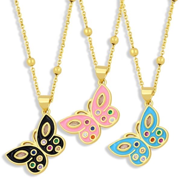 Wholesale Colored Zircon Copper Plated 18k Gold Butterfly Necklaces JDC-NE-AS-002 Necklaces 倏 Wholesale Jewelry JoyasDeChina Joyas De China