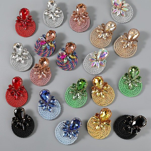 Bulk Jewelry Wholesale colorful alloy diamond elastic thread woven round earrings JDC-ES-GSJJ089 Wholesale factory from China YIWU China