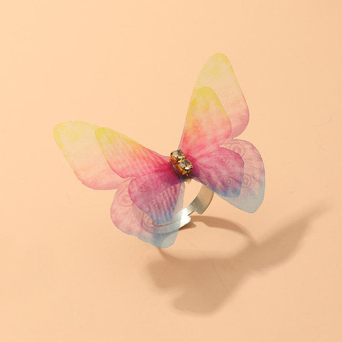 Bulk Jewelry Wholesale colorful alloy double-layer diamond tulle butterfly ring JDC-RS-e110 Wholesale factory from China YIWU China
