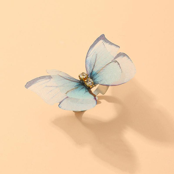 Bulk Jewelry Wholesale colorful alloy double-layer diamond tulle butterfly ring JDC-RS-e110 Wholesale factory from China YIWU China