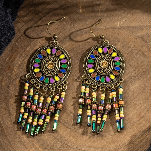 Bulk Jewelry Wholesale colorful alloy drops of oil, rice beads, tassels, flowers and bohemian earrings JDC-ES-KJ064 Wholesale factory from China YIWU China