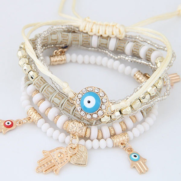 Bulk Jewelry Wholesale colorful alloy eye palm beaded rice beads multilayer bracelet JDC-AS-GSWY001 Wholesale factory from China YIWU China