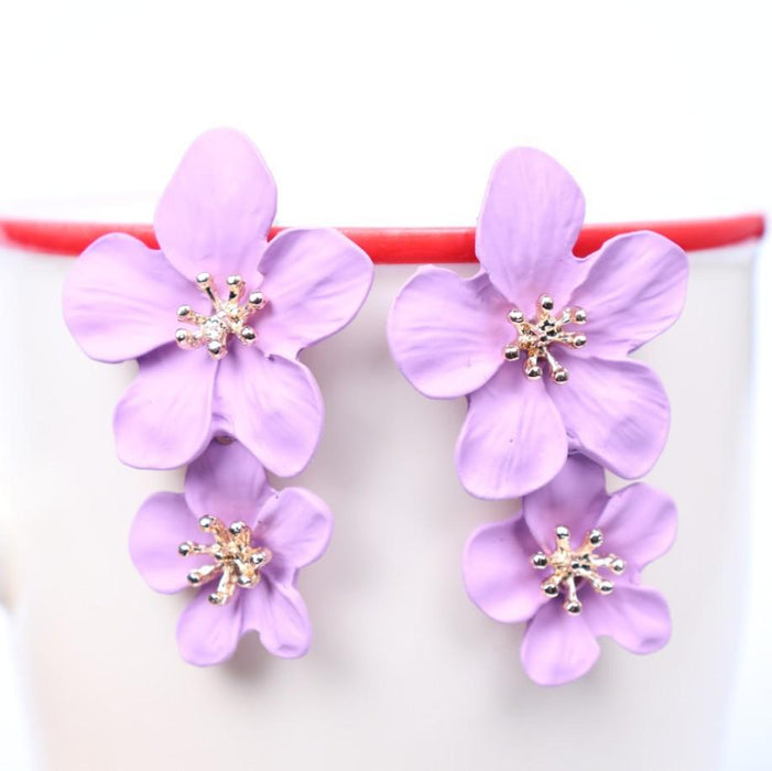 Bulk Jewelry Wholesale colorful alloy multicolor double-layer flower earrings JDC-ES-RL105 Wholesale factory from China YIWU China