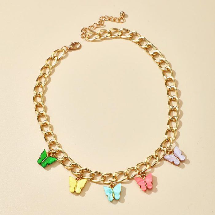 Bulk Jewelry Wholesale colorful alloy thick chain butterfly necklace JDC-NE-C029 Wholesale factory from China YIWU China