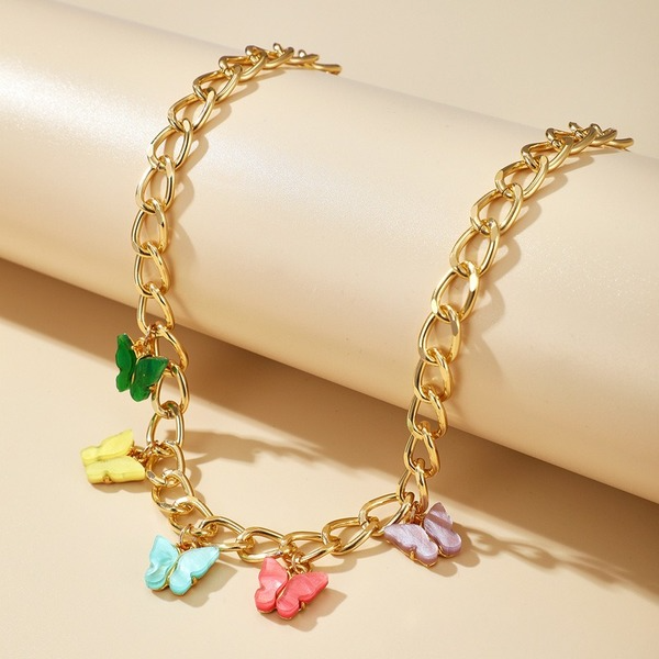 Bulk Jewelry Wholesale colorful alloy thick chain butterfly necklace JDC-NE-C029 Wholesale factory from China YIWU China