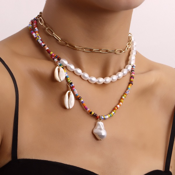 Wholesale colorful beads pearl shell pendant alloy necklaces JDC-NE-ZW034 necklaces JoyasDeChina Wholesale Jewelry JoyasDeChina Joyas De China