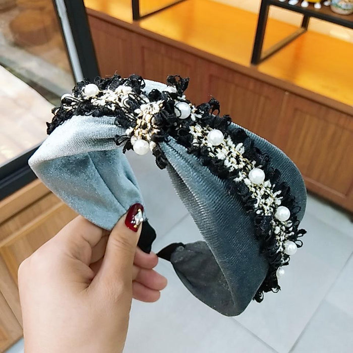 Bulk Jewelry Wholesale colorful cloth pearl wide brim gold velvet art Headband JDC-HD-GSO002 Wholesale factory from China YIWU China