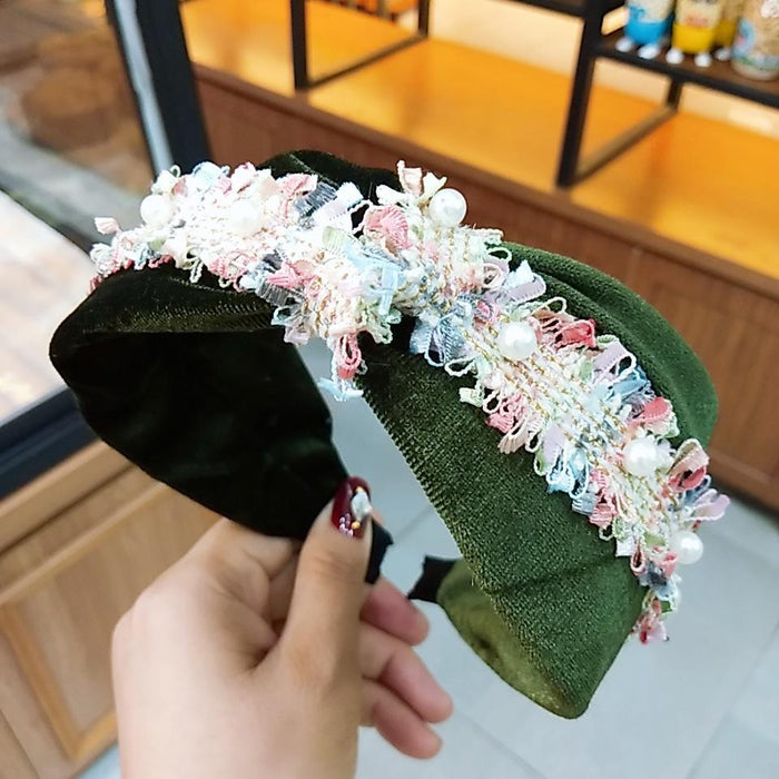 Bulk Jewelry Wholesale colorful cloth pearl wide brim gold velvet art Headband JDC-HD-GSO002 Wholesale factory from China YIWU China