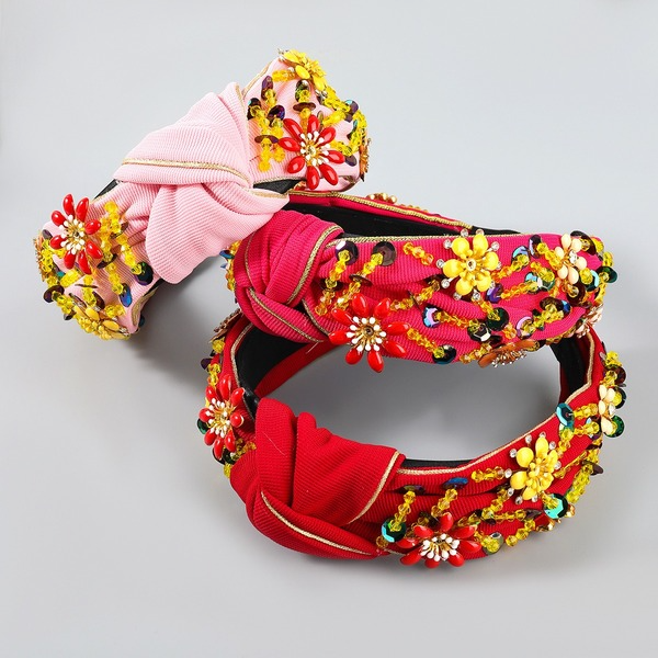 Bulk Jewelry Wholesale colorful cloth studded flowers wide knot hairband JDC-HD-CL008 Wholesale factory from China YIWU China