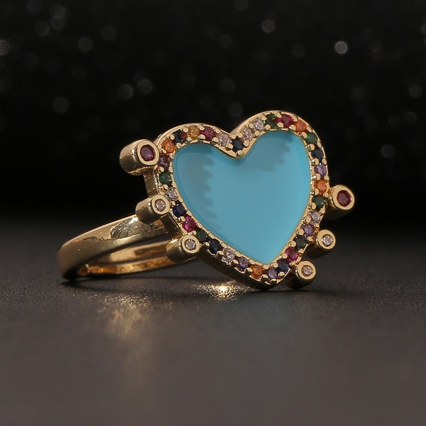 Wholesale colorful copper inlaid zircon heart-shaped adjustable rings JDC-RS-HX118 Rings JoyasDeChina Wholesale Jewelry JoyasDeChina Joyas De China