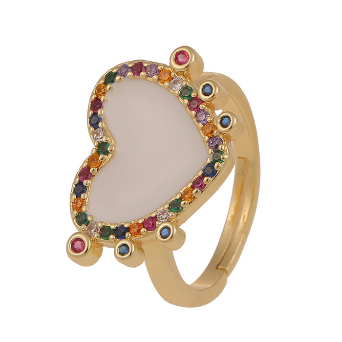 Wholesale colorful copper inlaid zircon heart-shaped adjustable rings JDC-RS-HX118 Rings JoyasDeChina white adjustable Wholesale Jewelry JoyasDeChina Joyas De China