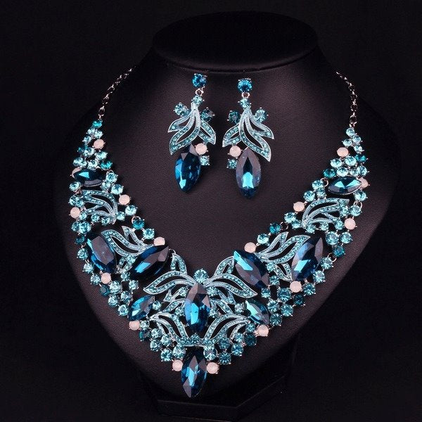 Wholesale colorful crystal earring necklace set JDC-ST-Qianm017 Suit 千漠 Wholesale Jewelry JoyasDeChina Joyas De China