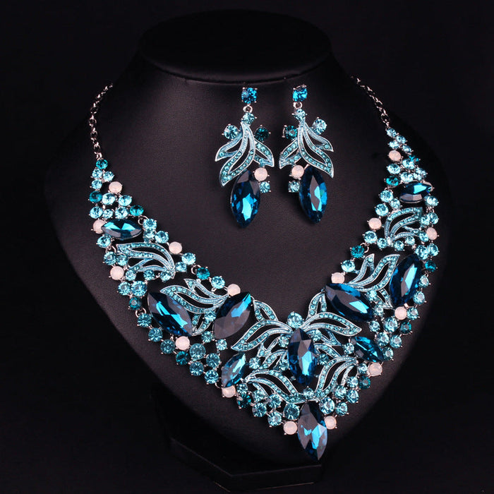 Wholesale colorful crystal earring necklace set JDC-ST-Qianm017 Suit 千漠 Light blue Wholesale Jewelry JoyasDeChina Joyas De China