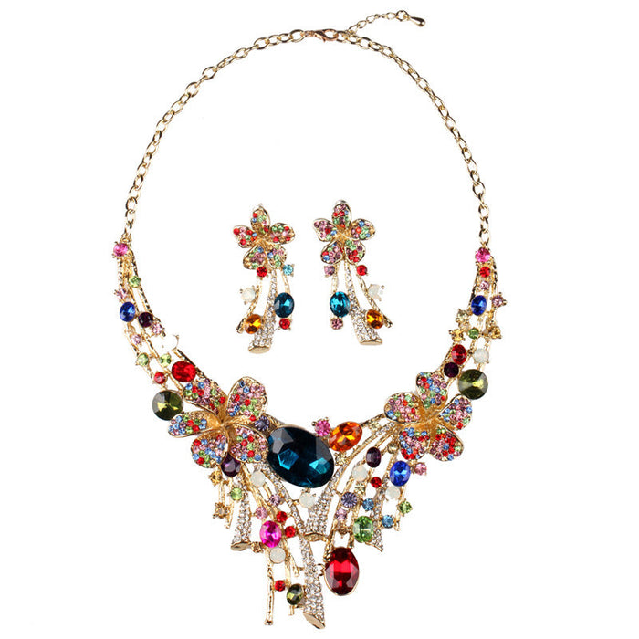 Wholesale colorful crystal earrings necklace set JDC-ST-Qianm006 Suit 千漠 multicolor Wholesale Jewelry JoyasDeChina Joyas De China