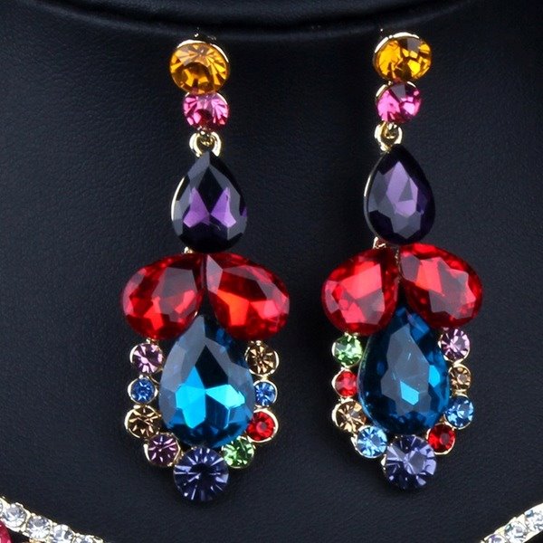 Wholesale colorful crystal earrings necklace set JDC-ST-Qianm012 Suit 千漠 Wholesale Jewelry JoyasDeChina Joyas De China