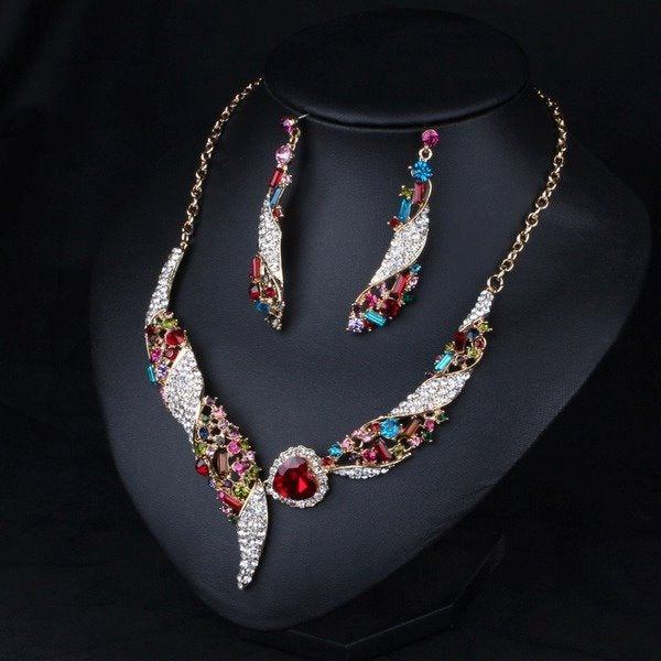 Wholesale colorful crystal necklace earrings jewelry set JDC-ST-Qianm001 Suit 千漠 Wholesale Jewelry JoyasDeChina Joyas De China