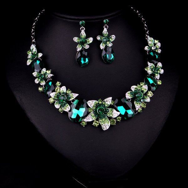 Wholesale colorful crystal necklace earrings set JDC-ST-Linl003 Suit 琳琅 Wholesale Jewelry JoyasDeChina Joyas De China