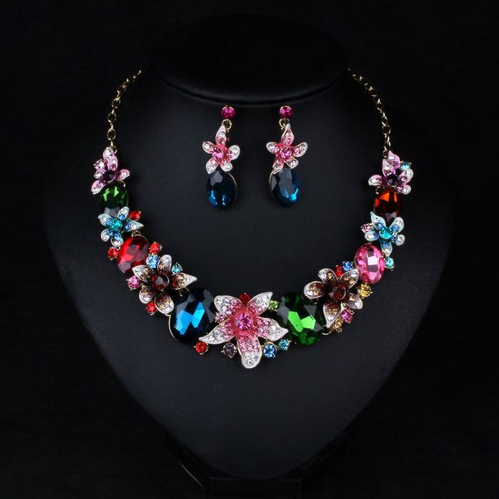 Wholesale colorful crystal necklace earrings set JDC-ST-Linl003 Suit 琳琅 Green Wholesale Jewelry JoyasDeChina Joyas De China