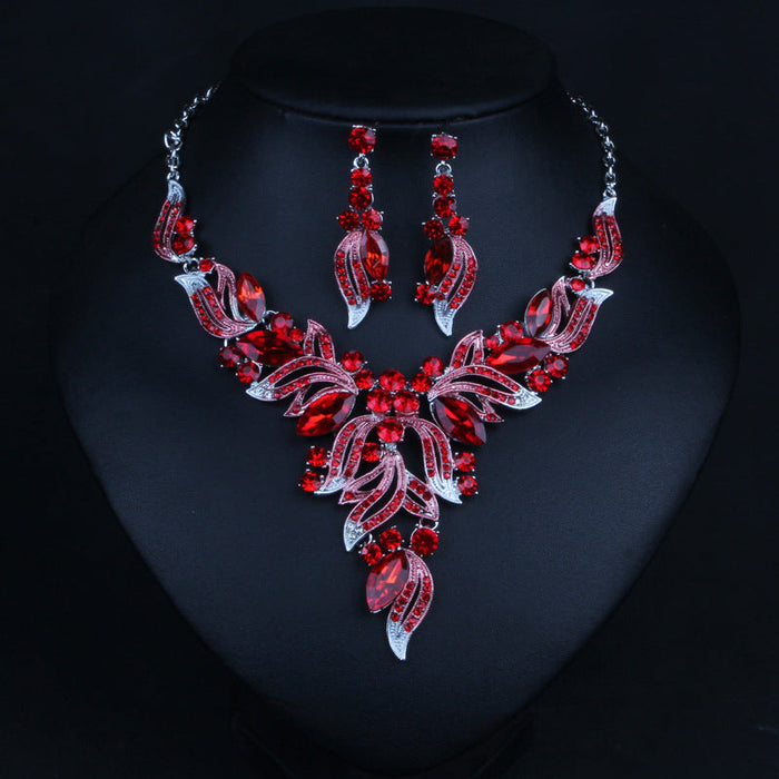Wholesale colorful crystal necklace earrings set JDC-ST-Qianm005 Suit 千漠 Red Wholesale Jewelry JoyasDeChina Joyas De China