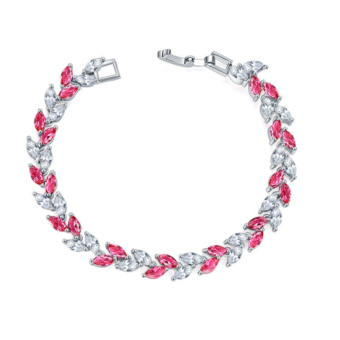 Wholesale colorful crystal willow leaf copper zircon bracelet MOQ≥2 JDC-BT-Kas003 Bracelet 卡诗 Wholesale Jewelry JoyasDeChina Joyas De China