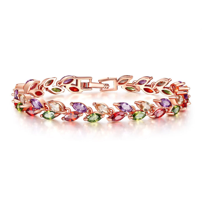 Wholesale colorful crystal willow leaf copper zircon bracelet MOQ≥2 JDC-BT-Kas003 Bracelet 卡诗 Wholesale Jewelry JoyasDeChina Joyas De China