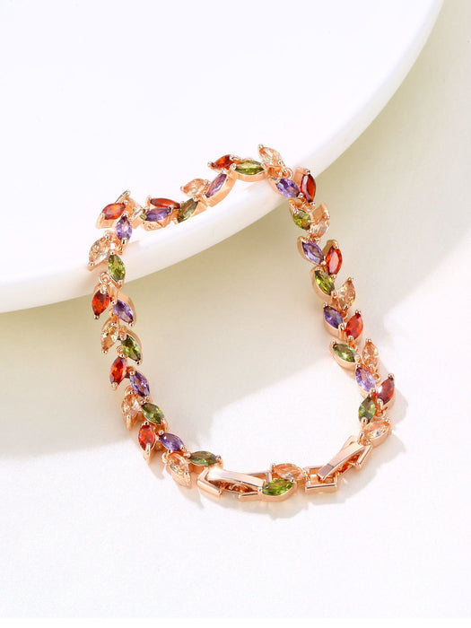 Wholesale colorful crystal willow leaf copper zircon bracelet MOQ≥2 JDC-BT-Kas003 Bracelet 卡诗 Wholesale Jewelry JoyasDeChina Joyas De China