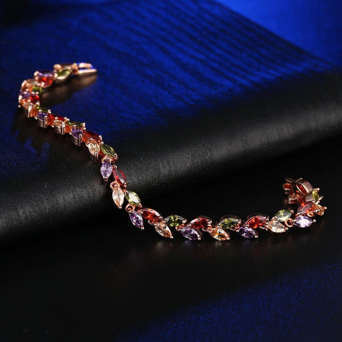 Wholesale colorful crystal willow leaf copper zircon bracelet MOQ≥2 JDC-BT-Kas003 Bracelet 卡诗 Wholesale Jewelry JoyasDeChina Joyas De China