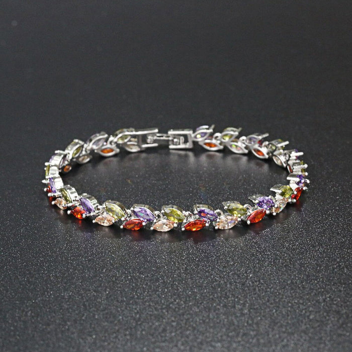 Wholesale colorful crystal willow leaf copper zircon bracelet MOQ≥2 JDC-BT-Kas003 Bracelet 卡诗 Color 17 MOQ2 Wholesale Jewelry JoyasDeChina Joyas De China