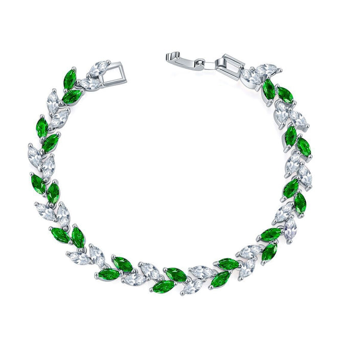 Wholesale colorful crystal willow leaf copper zircon bracelet MOQ≥2 JDC-BT-Kas003 Bracelet 卡诗 Green 17 MOQ2 Wholesale Jewelry JoyasDeChina Joyas De China