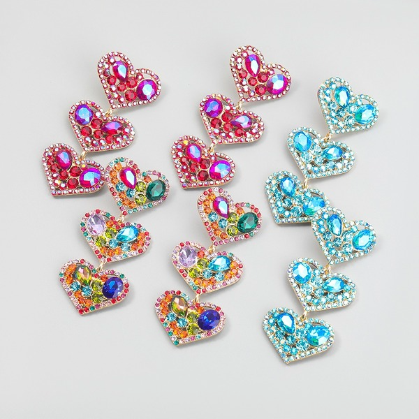 Wholesale colorful diamond multi-layer heart shaped alloy earrings JDC-ES-JL037 Earrings JoyasDeChina Wholesale Jewelry JoyasDeChina Joyas De China