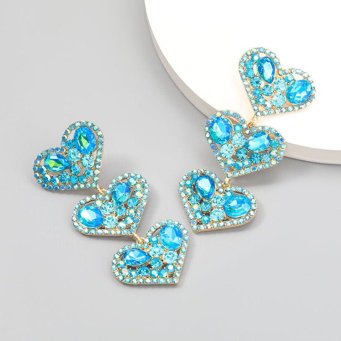 Wholesale colorful diamond multi-layer heart shaped alloy earrings JDC-ES-JL037 Earrings JoyasDeChina blue Wholesale Jewelry JoyasDeChina Joyas De China
