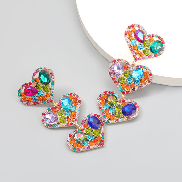 Wholesale colorful diamond multi-layer heart shaped alloy earrings JDC-ES-JL037 Earrings JoyasDeChina color Wholesale Jewelry JoyasDeChina Joyas De China